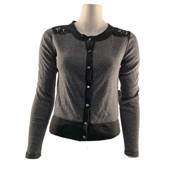 Vera Wang Princess Gray w‎ Black Lace Cardigan Sweater Juniors - Picture 1 of 8